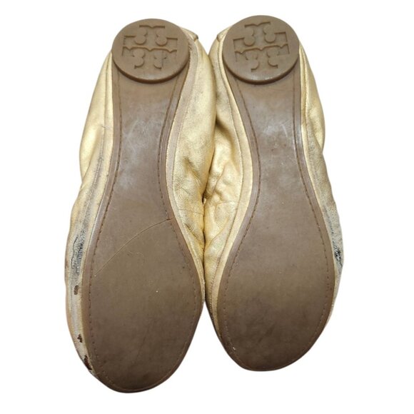 Tory Burch Gold Leather Ballet Flats Medallion Women’s Size 9 - Picture 10 of 12
